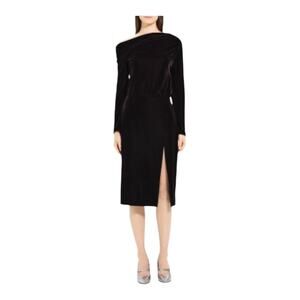 Theory dress off the shoulder velvet midi brown size 4